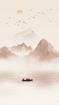 抽象山水画 水墨画