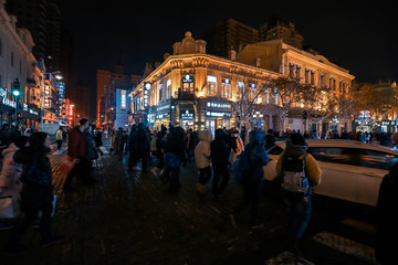 哈尔滨 中央大街 夜景 街景