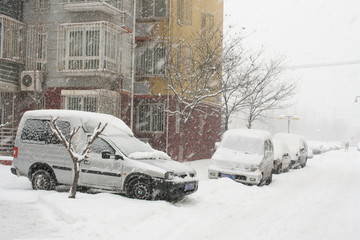 暴雪中的居民区