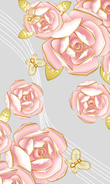 粉色玫瑰3d立体浮雕玄关背景墙