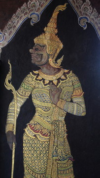 泰国壁壁画画持龙龙杖人物