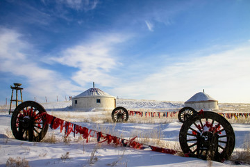 冬季呼伦贝尔草原蒙古包