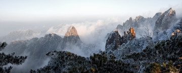 黄山 日出 雪 朝阳 无框画