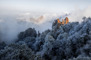黄山 日出 雪 朝阳