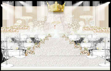 香槟色婚礼主舞台仪式区效果图