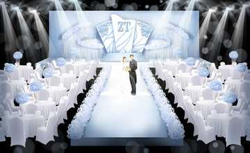 清新蓝色婚礼手绘设计效果图