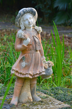 园林雕塑 儿童雕塑 花篮小女孩