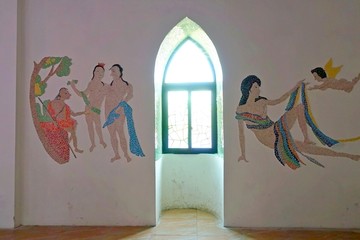 古堡 窗 墙画
