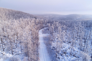 林海雪原山路 航拍