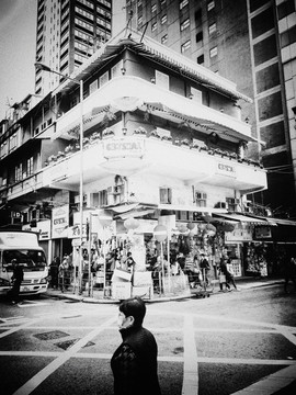 香港街景黑白照片
