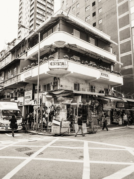 香港街景黑白照片