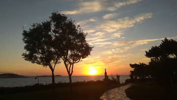 夕阳 剪影 海景图片