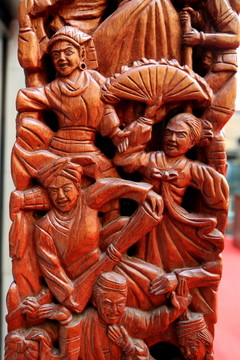红木雕刻民族团结人物