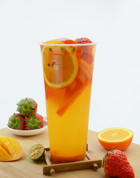 鲜橙百香果水果茶