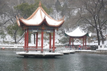 荆门文明湖雪景