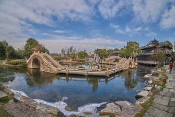 中式水景园林 古桥 高清大图
