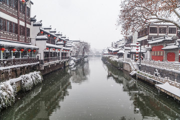 南京夫子庙秦淮河雪景