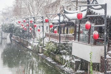 南京夫子庙秦淮河雪景