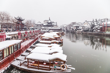 南京夫子庙秦淮河雪景