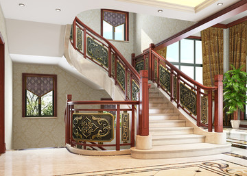 中式如意铜艺楼梯