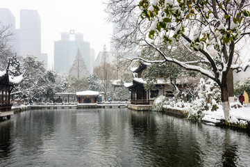 南京总统府太平湖雪景
