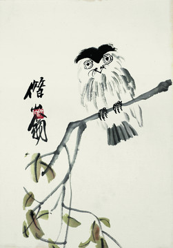 齐白石 猫头鹰国画