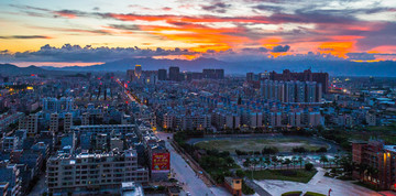 县城 夜景 晚霞  阳西