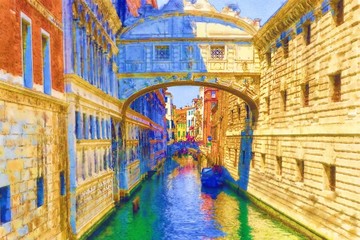 威尼斯吧息桥水彩画 无分层