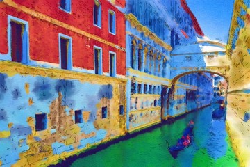 威尼斯叹息桥水彩画 不分层