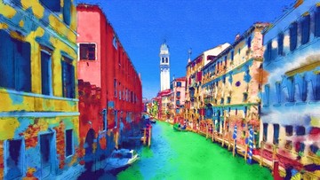 水城威尼斯风光水彩画 不分层