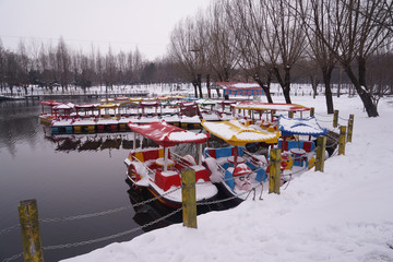 公园雪景 旅船