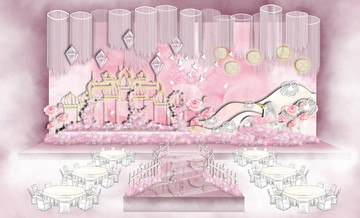 白粉色梦幻童话唯美城堡婚礼