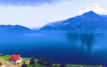 瑞士风光水彩画 不分层