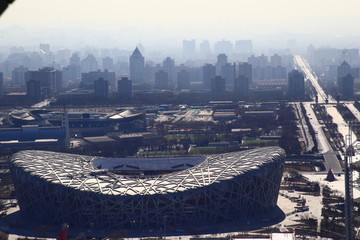 奥运塔俯视鸟巢国家体育馆