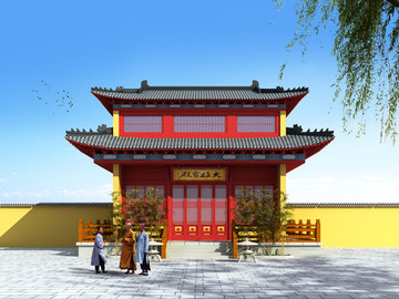 古建寺庙大雄宝殿效果图