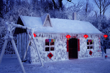 冰雕 森林人家木屋