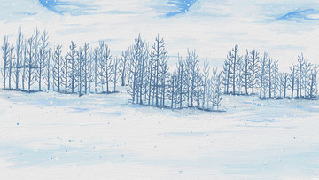 雪地树林油画 风景画