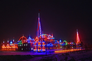 额尔古纳雪夜 欧式建筑灯光