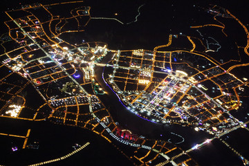俯瞰 鄂尔多斯 城市夜景 全景