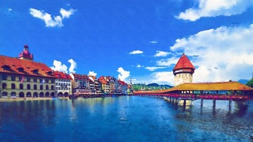 瑞士风光水彩画 无分层