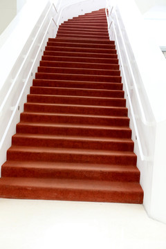 铺红红地毯的白色扶手楼梯