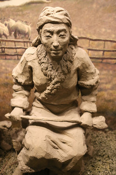 泥塑蒙蒙古族猎人雕像