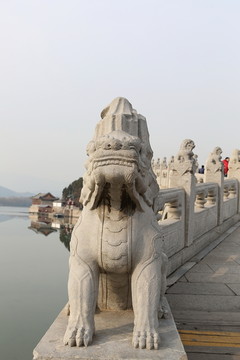 颐和园十七孔孔桥桥形态各异的狮
