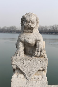 颐和园十七孔桥形状各异狮子雕像