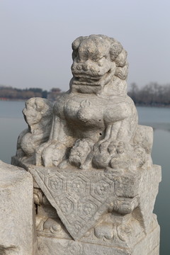 颐和园十七孔桥形状不同的狮子雕