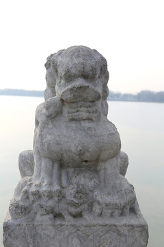 颐和园十七孔桥上形状各异狮子雕