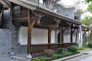 长廊 中式建筑 鹅颈椅