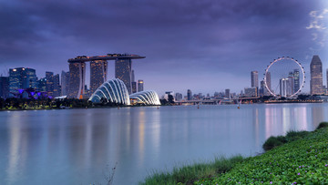 新加坡滨海城市风光夜景
