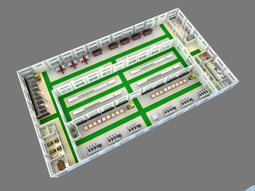 恒湿车间室内鸟瞰图车床高清大图