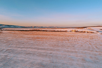 农田暮色 田野雪景 航拍